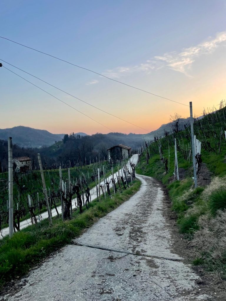 Il sole che scende dietro le Prealpi durante un aperi-trekking